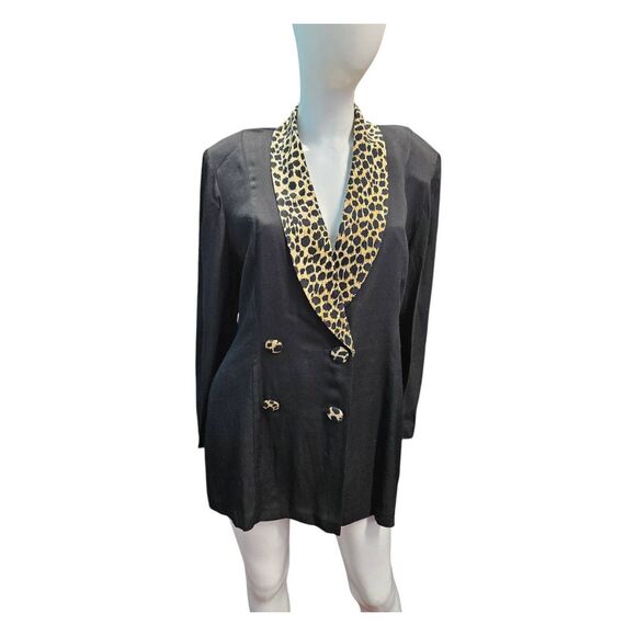 Scarlett Black Womens Size Large Animal Print Lapel Blazer Vintage 80's - Picture 2 of 10